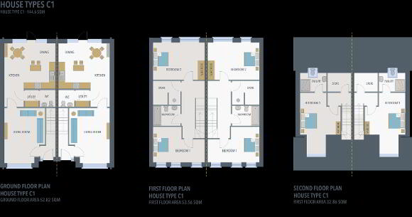 Floorplan 1 of House Type C1, 3 Bed Mid & End Townhouse, Boann Weir, Boyne Road, Boyne ...Navan