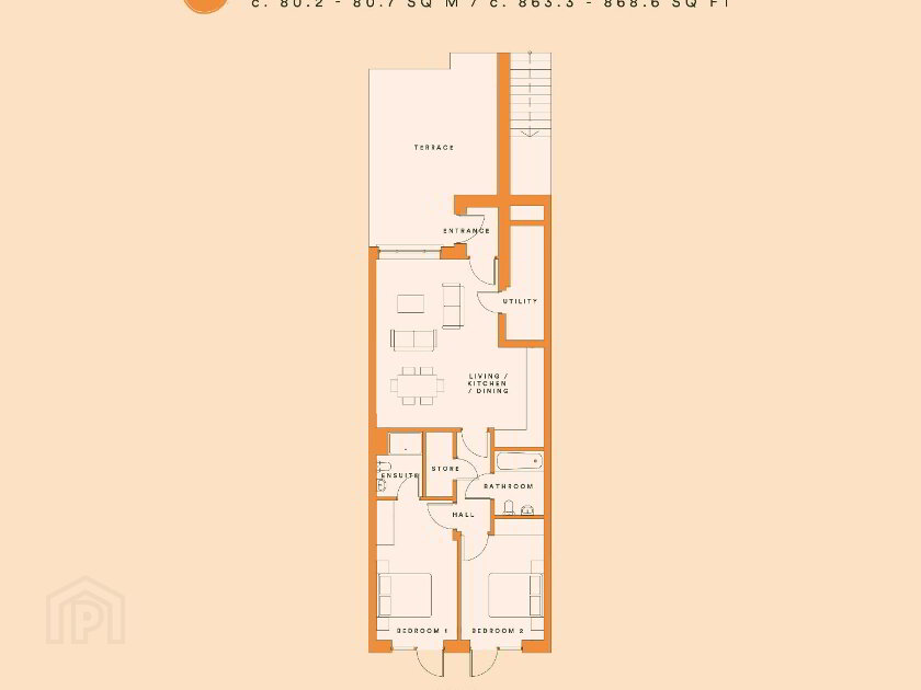 Floorplan 1 of 2 Bedroom Own Door Apartment, Robinrath, Navan, Navan