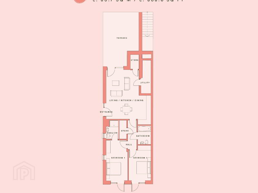 Floorplan 1 of 2 Bedroom Own Door Apartment, Robinrath, Navan, Navan