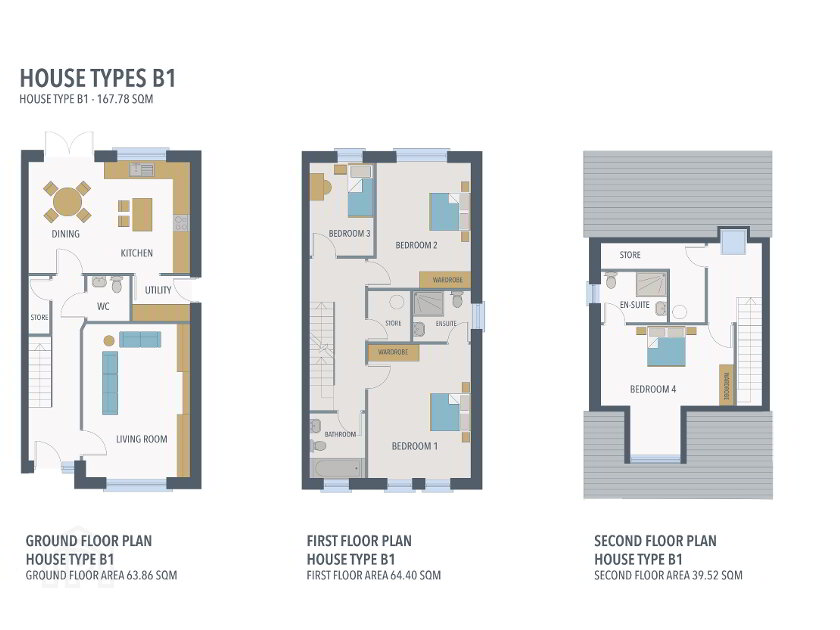 Floorplan 1 of House Type B1, 4 Bed End Townhouse, Boann Weir, Boyne Road, Boyne Road, Navan