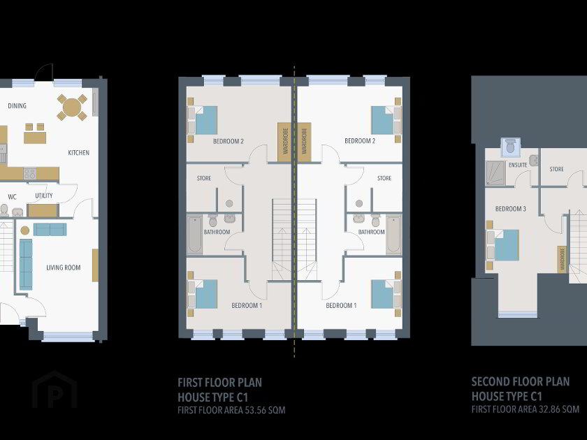 Floorplan 1 of House Type C1, 3 Bed Mid & End Townhouse, Boann Weir, Boyne Road, Boyne ...Navan