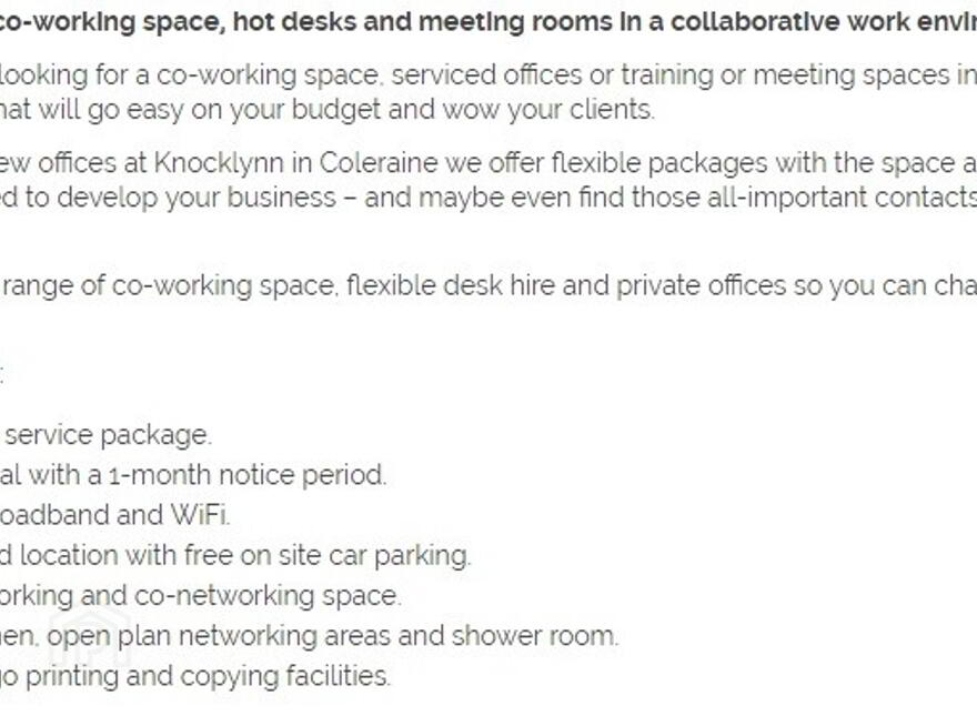 Coleraine Enterprise Agency, Sandel Village Centre, Knocklynn Road, Coleriane, BT52 1WW